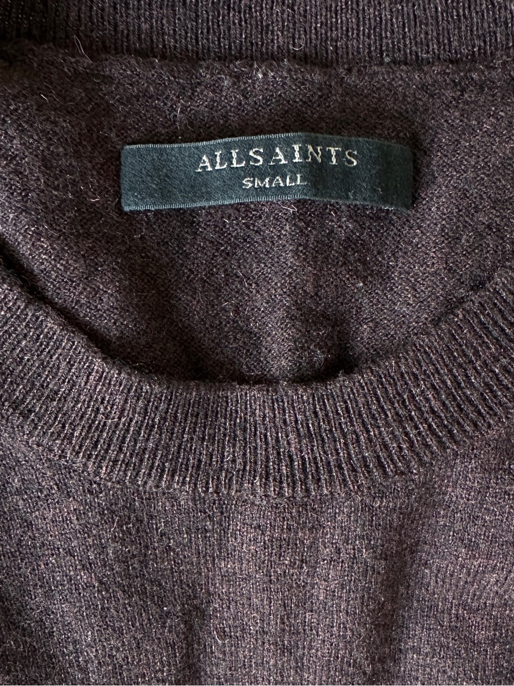 ALL SAINTS Atlas Crew Neck Wool Sweater Color Burgundy Size S